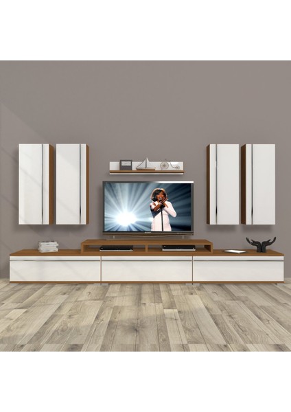 Ekoflex 8d Mdf Tv Ünitesi Tv Sehpası - Ceviz - Beyaz