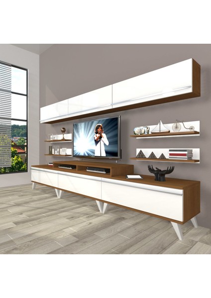 Ekoflex 8y Mdf Retro Tv Ünitesi Tv Sehpası - Ceviz - Beyaz