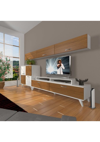 Ekoflex 8 Slm Retro Tv Ünitesi Tv Sehpası - Beyaz - Ceviz