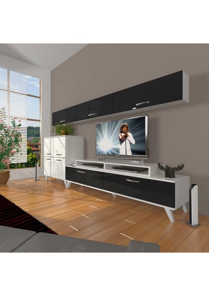 Ekoflex 8 Slm Retro Tv Ünitesi Tv Sehpası - Beyaz - Siyah