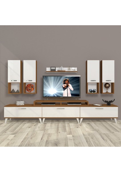 Ekoflex 8da Mdf Retro Tv Ünitesi Tv Sehpası - Ceviz - Beyaz