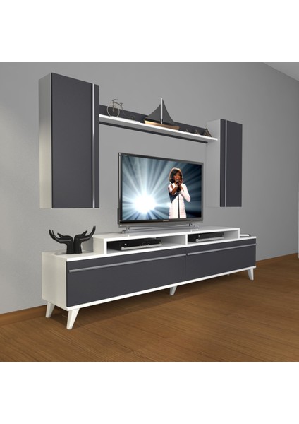 Ekoflex 7 Mdf Retro Tv Ünitesi Tv Sehpası - Beyaz - Antrasit