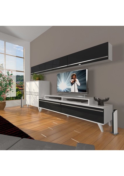 Ekoflex 8 Mdf Retro Tv Ünitesi Tv Sehpası - Beyaz - Siyah