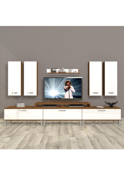 Ekoflex 8d Slm Krom Ayaklı Tv Ünitesi Tv Sehpası - Ceviz - Beyaz