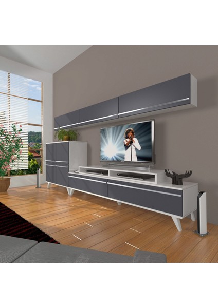 Ekoflex 8 Mdf Retro Tv Ünitesi Tv Sehpası - Beyaz - Antrasit
