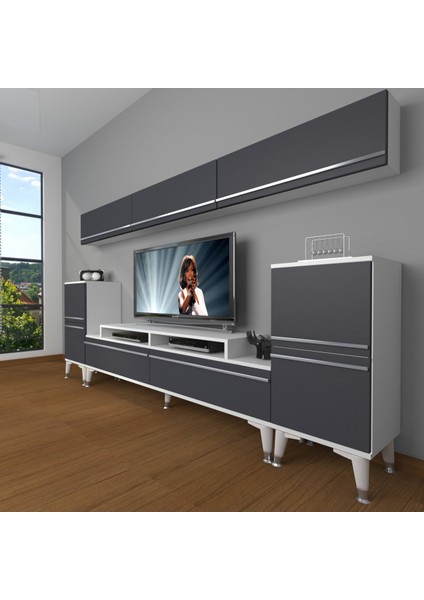 Ekoflex 9 Mdf Silver Tv Ünitesi Tv Sehpası - Beyaz - Antrasit