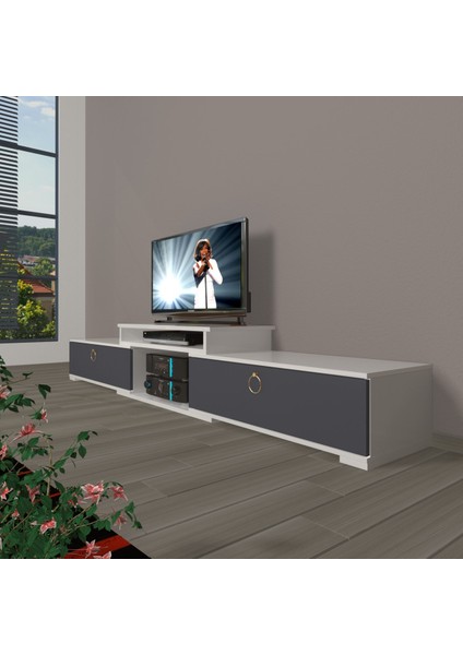 Flex 4 Mdf Gold Tv Ünitesi Tv Sehpası - Beyaz - Antrasit