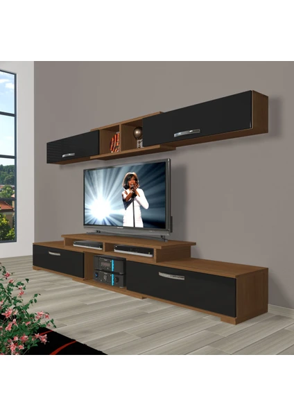 Flex 5130 Mdf Tv Ünitesi Tv Sehpası - Ceviz - Siyah