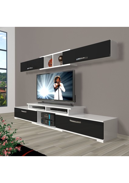 Flex 5130 Slm Tv Ünitesi Tv Sehpası - Beyaz - Siyah