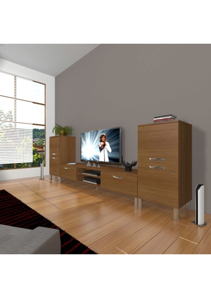 Eko On2 Mdf DVD Krom Ayaklı Tv Ünitesi Tv Sehpası - Naturel Ceviz