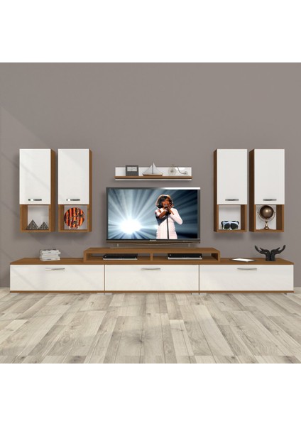Ekoflex 8da Mdf Tv Ünitesi Tv Sehpası - Ceviz - Beyaz
