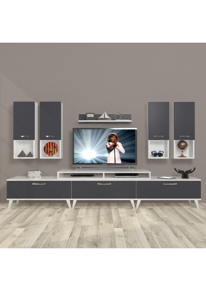 Ekoflex 8da Mdf Retro Tv Ünitesi Tv Sehpası - Beyaz - Antrasit