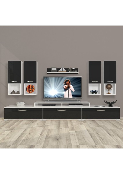 Ekoflex 8da Slm Tv Ünitesi Tv Sehpası - Beyaz - Siyah