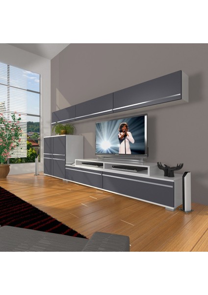 Ekoflex 8 Mdf Tv Ünitesi Tv Sehpası - Beyaz - Antrasit
