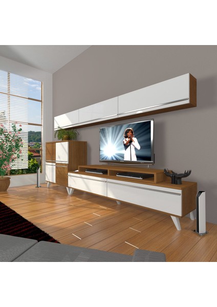 Ekoflex 8 Mdf Retro Tv Ünitesi Tv Sehpası - Ceviz - Beyaz