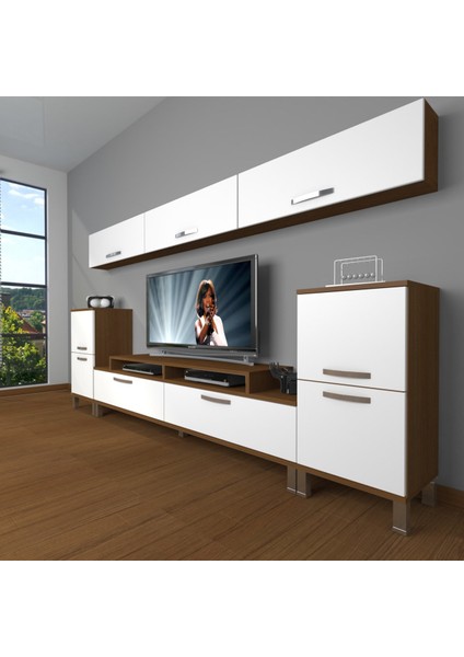 Ekoflex 9 Slm Krom Ayaklı Tv Ünitesi Tv Sehpası - Ceviz - Beyaz