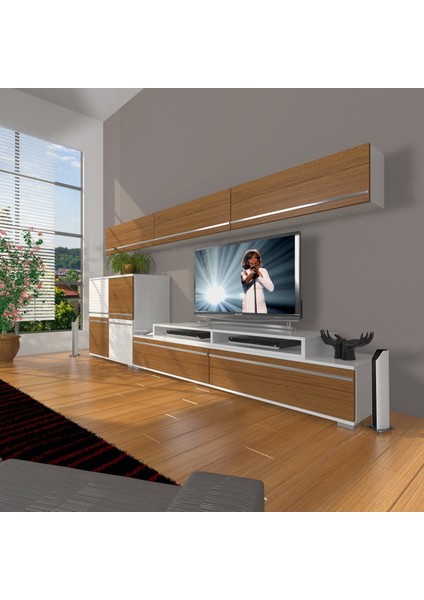 Ekoflex 8 Mdf Tv Ünitesi Tv Sehpası - Beyaz - Ceviz