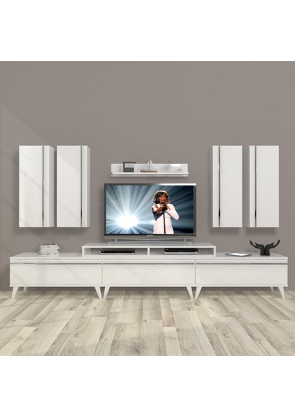 Ekoflex 8d Mdf Retro Tv Ünitesi Tv Sehpası - Parlak Beyaz