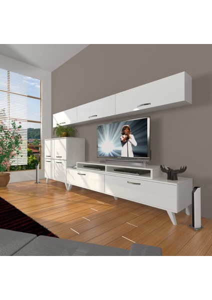 Ekoflex 8 Slm Retro Tv Ünitesi Tv Sehpası - Parlak Beyaz