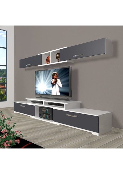 Flex 5130 Mdf Tv Ünitesi Tv Sehpası - Beyaz - Antrasit