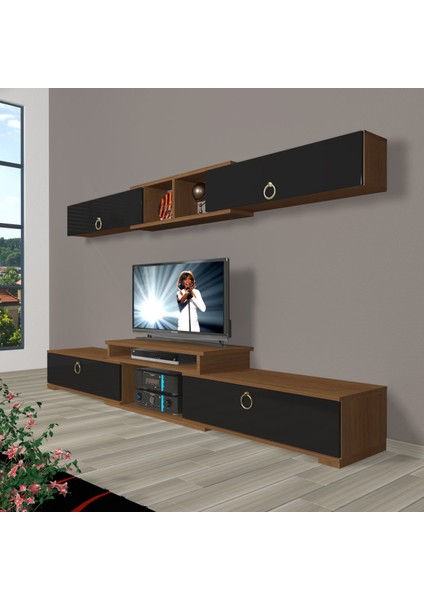 Flex 5 Mdf Gold Tv Ünitesi Tv Sehpası - Ceviz - Siyah