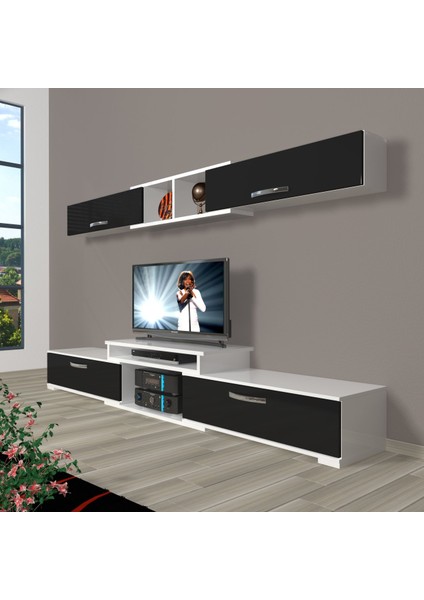 Flex 5 Slm Tv Ünitesi Tv Sehpası - Beyaz - Siyah