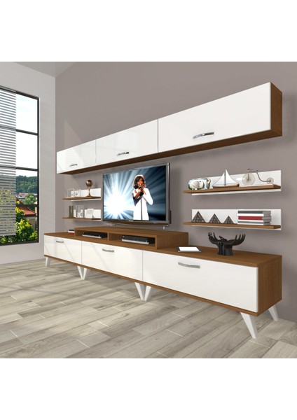 Ekoflex 8y Slm Retro Tv Ünitesi Tv Sehpası - Ceviz - Beyaz