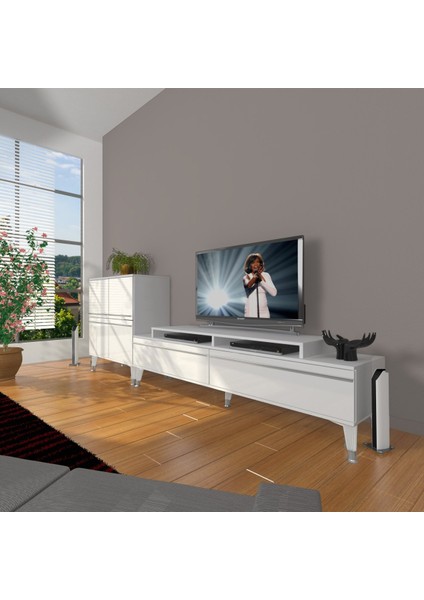 Ekoflex On Mdf Silver Tv Ünitesi Tv Sehpası - Parlak Beyaz