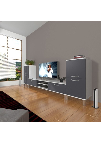 Eko On2 Mdf DVD Krom Ayaklı Tv Ünitesi Tv Sehpası - Beyaz - Antrasit