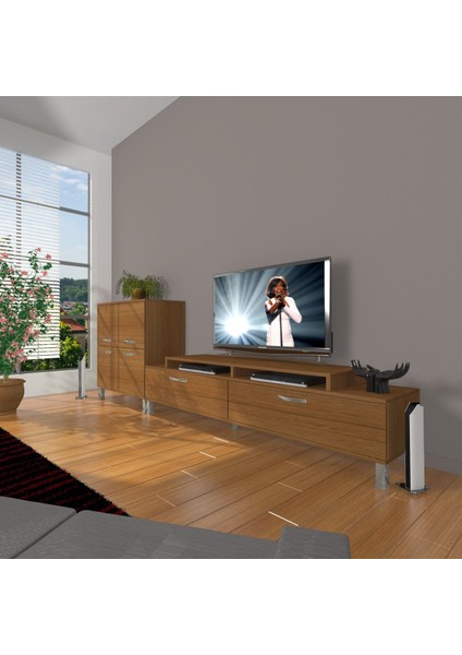 Ekoflex On Slm Krom Ayaklı Tv Ünitesi Tv Sehpası - Naturel Ceviz