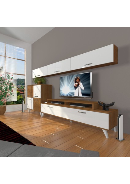 Ekoflex 8 Slm Retro Tv Ünitesi Tv Sehpası - Ceviz - Beyaz