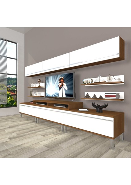 Ekoflex 8y Mdf Krom Ayaklı Tv Ünitesi Tv Sehpası - Ceviz - Beyaz