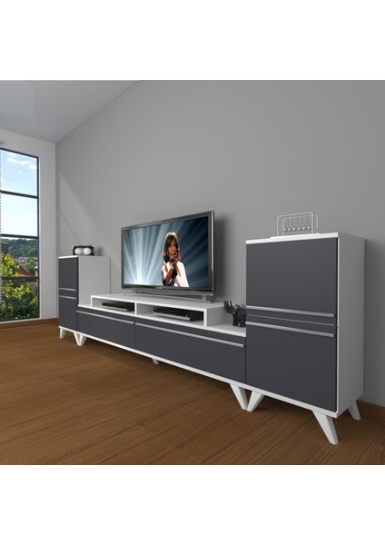 Ekoflex On2 Mdf Retro Tv Ünitesi Tv Sehpası - Beyaz - Antrasit