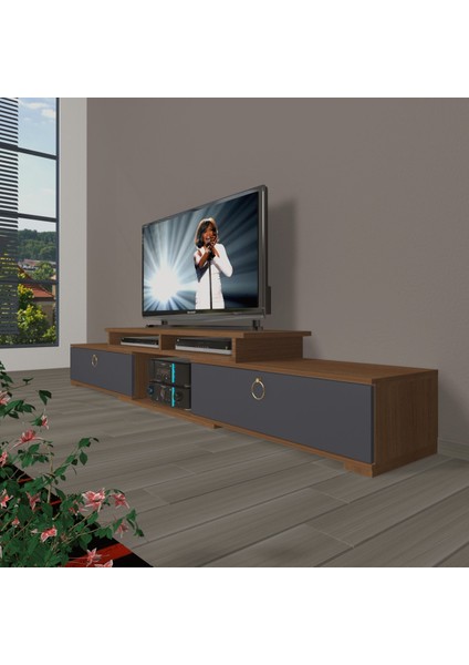 Flex 130 Mdf Gold Tv Ünitesi Tv Sehpası - Ceviz - Antrasit