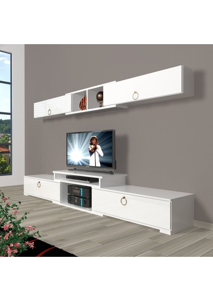 Flex 5 Mdf Gold Tv Ünitesi Tv Sehpası - Parlak Beyaz