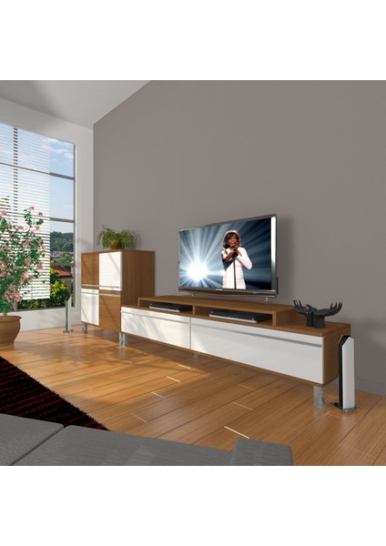 Ekoflex On Mdf Krom Ayaklı Tv Ünitesi Tv Sehpası - Ceviz - Beyaz