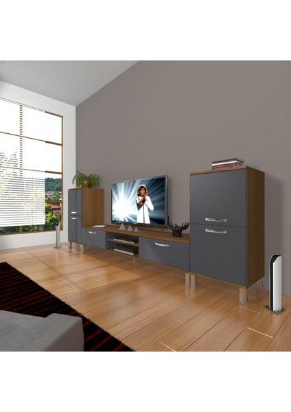 Eko On2 Mdf DVD Krom Ayaklı Tv Ünitesi Tv Sehpası - Ceviz - Antrasit