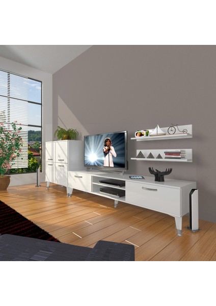 Eko On Mdf DVD Silver Tv Ünitesi Tv Sehpası - Parlak Beyaz