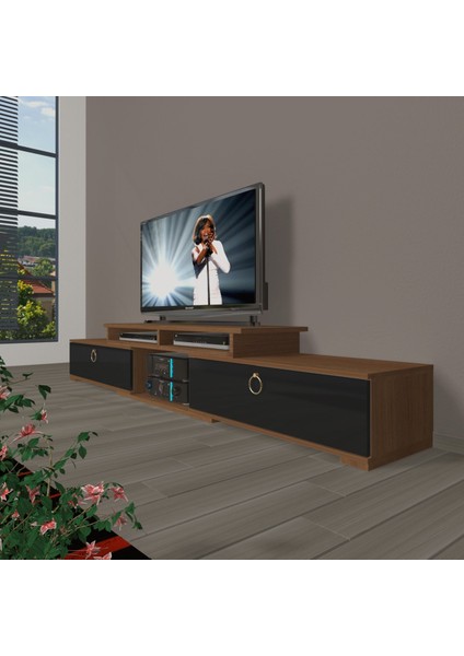Flex 130 Mdf Gold Tv Ünitesi Tv Sehpası - Ceviz - Siyah