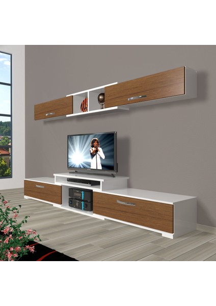 Flex 5 Mdf Tv Ünitesi Tv Sehpası - Beyaz - Ceviz