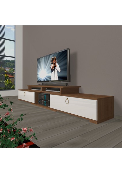 Flex 130 Mdf Gold Tv Ünitesi Tv Sehpası - Ceviz - Beyaz