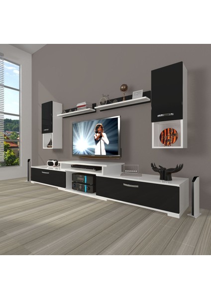 Flex 5da Slm Tv Ünitesi Tv Sehpası - Beyaz - Siyah