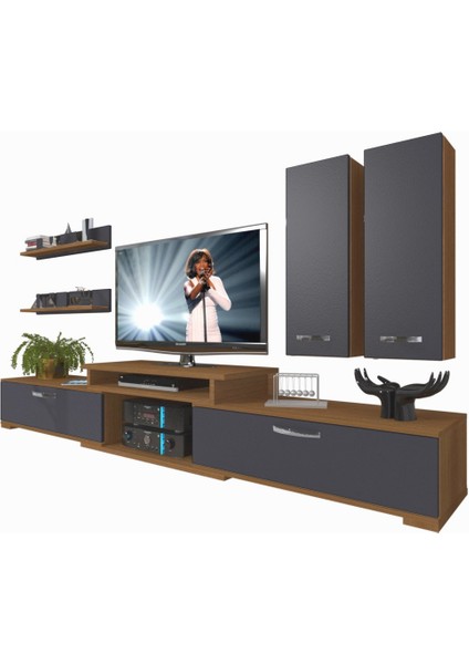 Flex 5d Mdf Tv Ünitesi Tv Sehpası - Ceviz - Antrasit