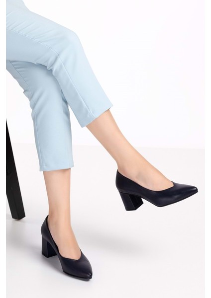 Kadın Hakiki Deri Klasik Topuklu Ayakkabı ŞHN.1930 - Lacivert - 38 modelleri