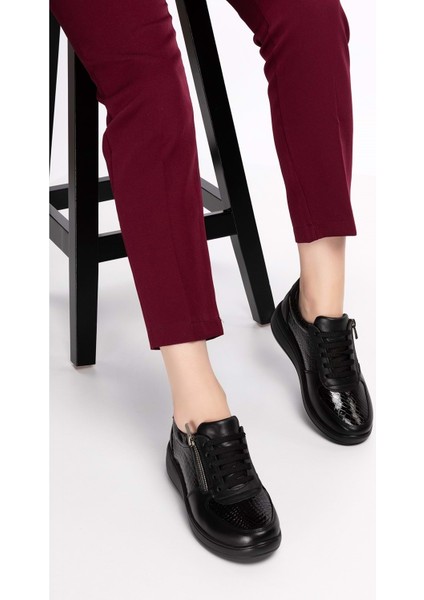 Hakiki Deri Anatomik Taban Rahat Fermuarlı Ayakkabı NDR.3802 - Siyah Petek - 41 modelleri