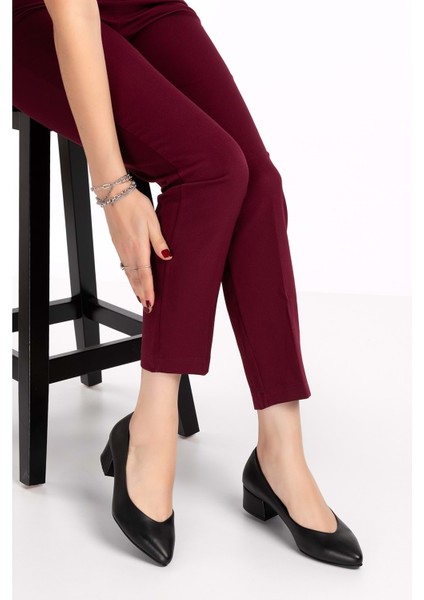 Kadın Hakiki Deri Topuklu Hostes Ayakkabısı ŞHN.801 - Siyah - 39