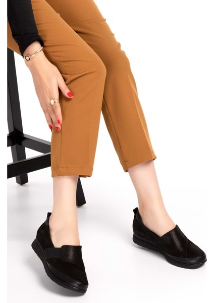 Kadın Hakiki Deri Anatomik Yumuşak Taban Günlük Ayakkabı PYT.1205 - Siyah Sim - 36