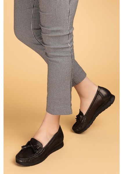 Hakiki Deri Günlük Rahat Loafer Ayakkabı PYT.1200 - Siyah Sim - 40