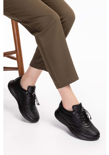 Içi Dışı Hakiki Deri Faylon Taban Hafif Spor Ayakkabı ES.110 - Siyah - 39