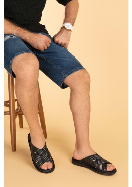 Erkek Hakiki Deri Comfort Günlük Şık Terlik KML.140 - Siyah - 41 fırsatları